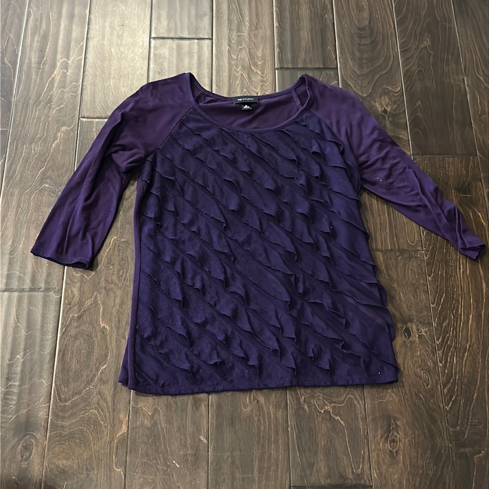 Purple Top with Tiered Ruffles and 3/4 Sleeves